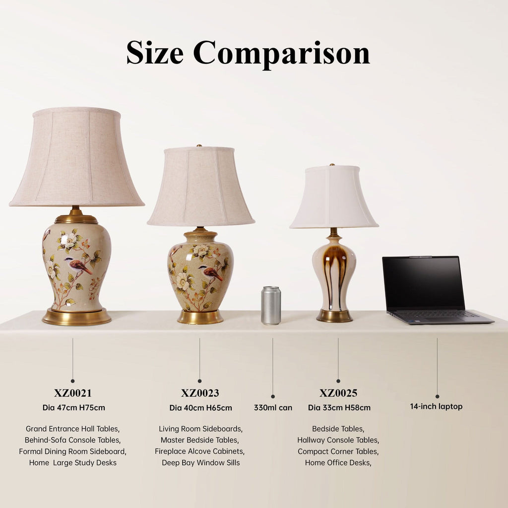 Lightsin Vintage Ceramic Bird-Pattern Table Lamp with Fabric Shade