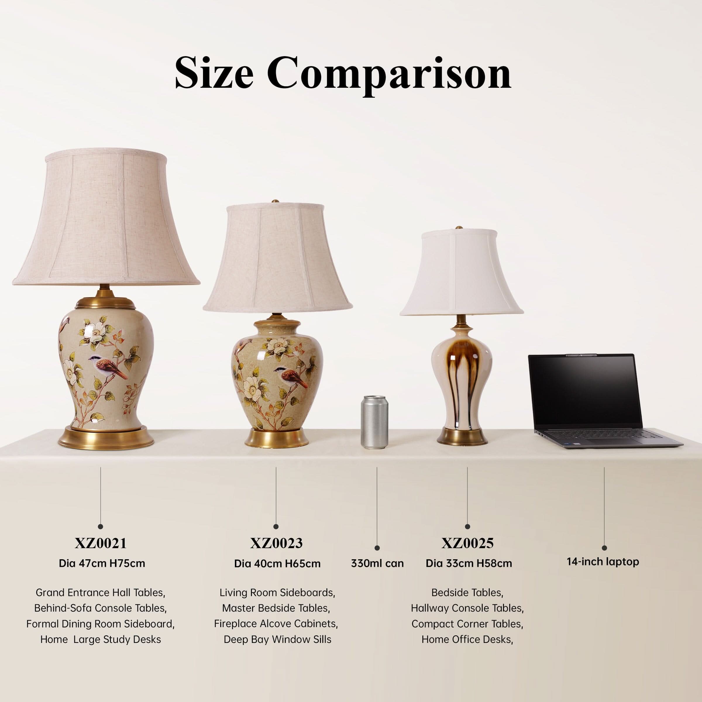 Lightsin Vintage Ceramic Bird-Pattern Table Lamp with Fabric Shade