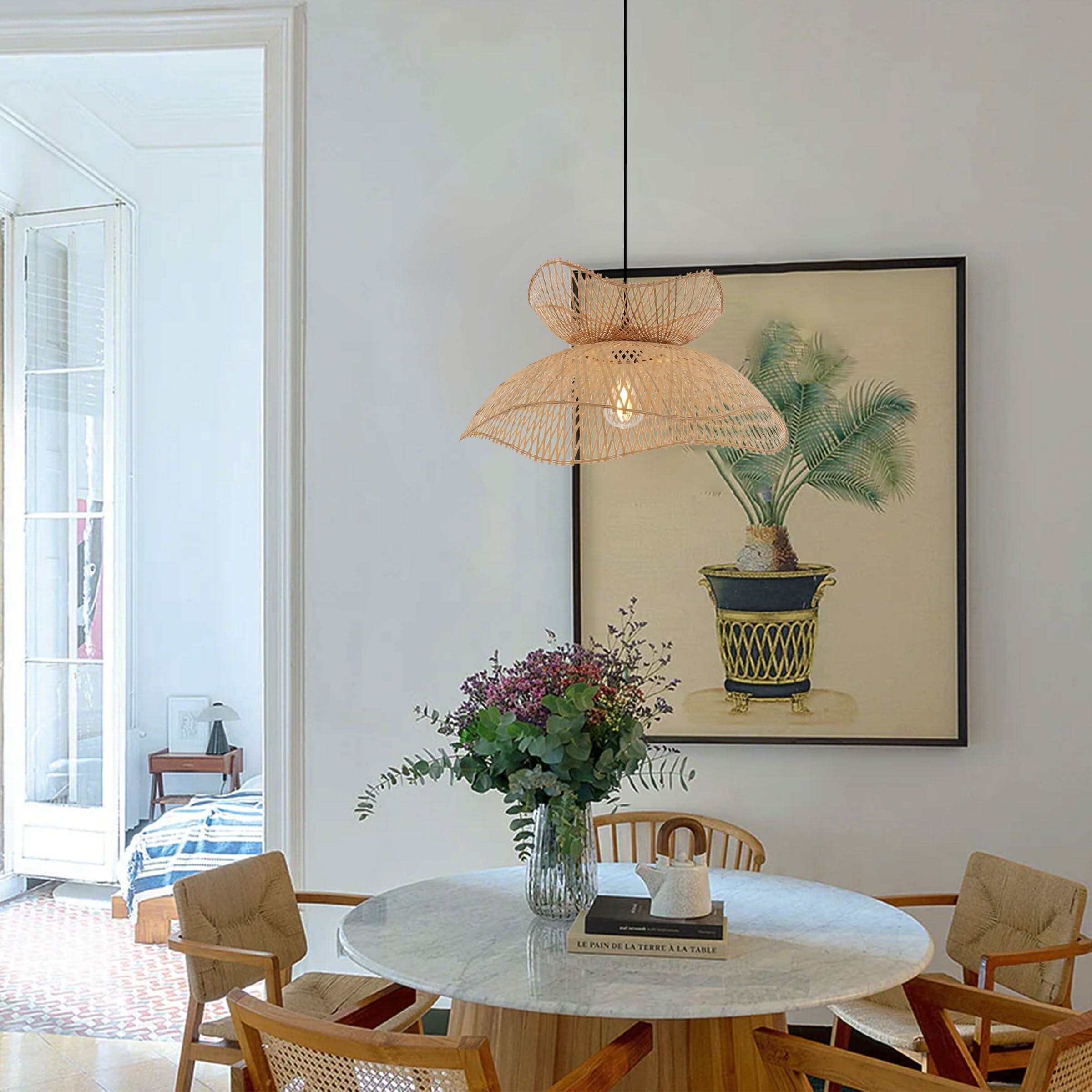 Lightsin Double-Layer Bamboo Pendant Light – Natural Ceiling Pendant Light for Living Room, Dining Area, and Boho Interiors