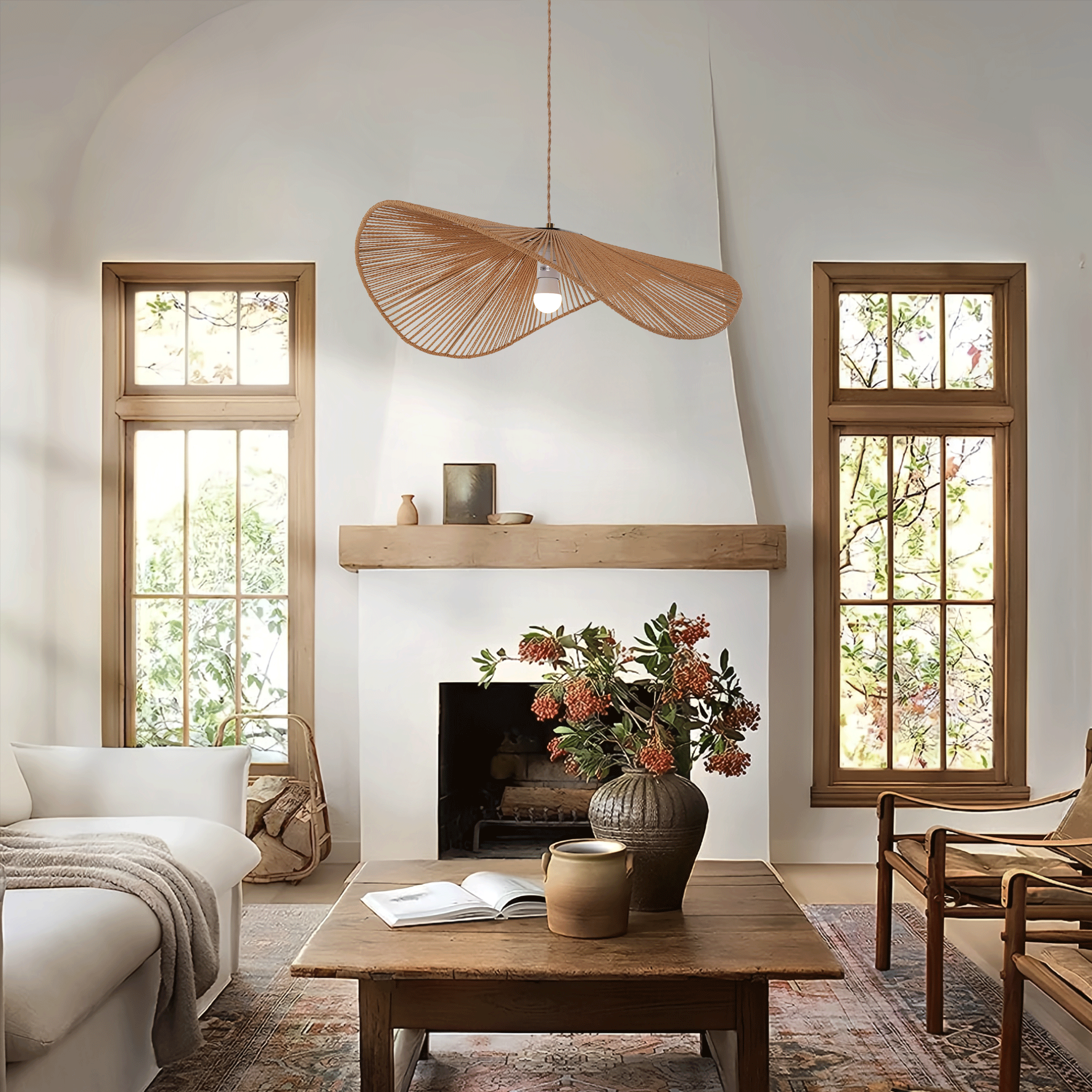 Lightsin Vintage Simple Creative Handwoven Hemp Rope Pendant Light Fixture