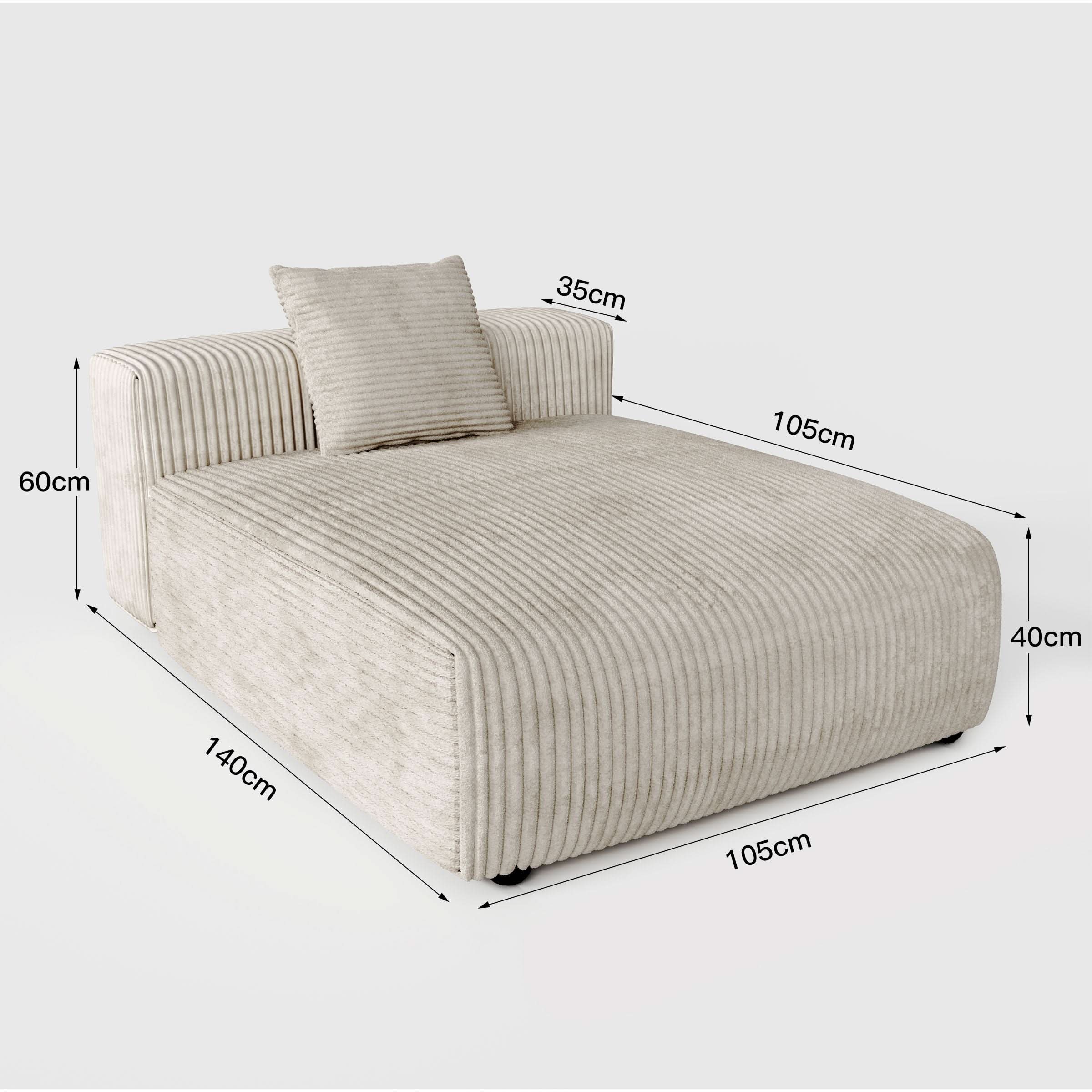 Cottonfy Corduroy Modular Wide Seat Chaise Sofa Block