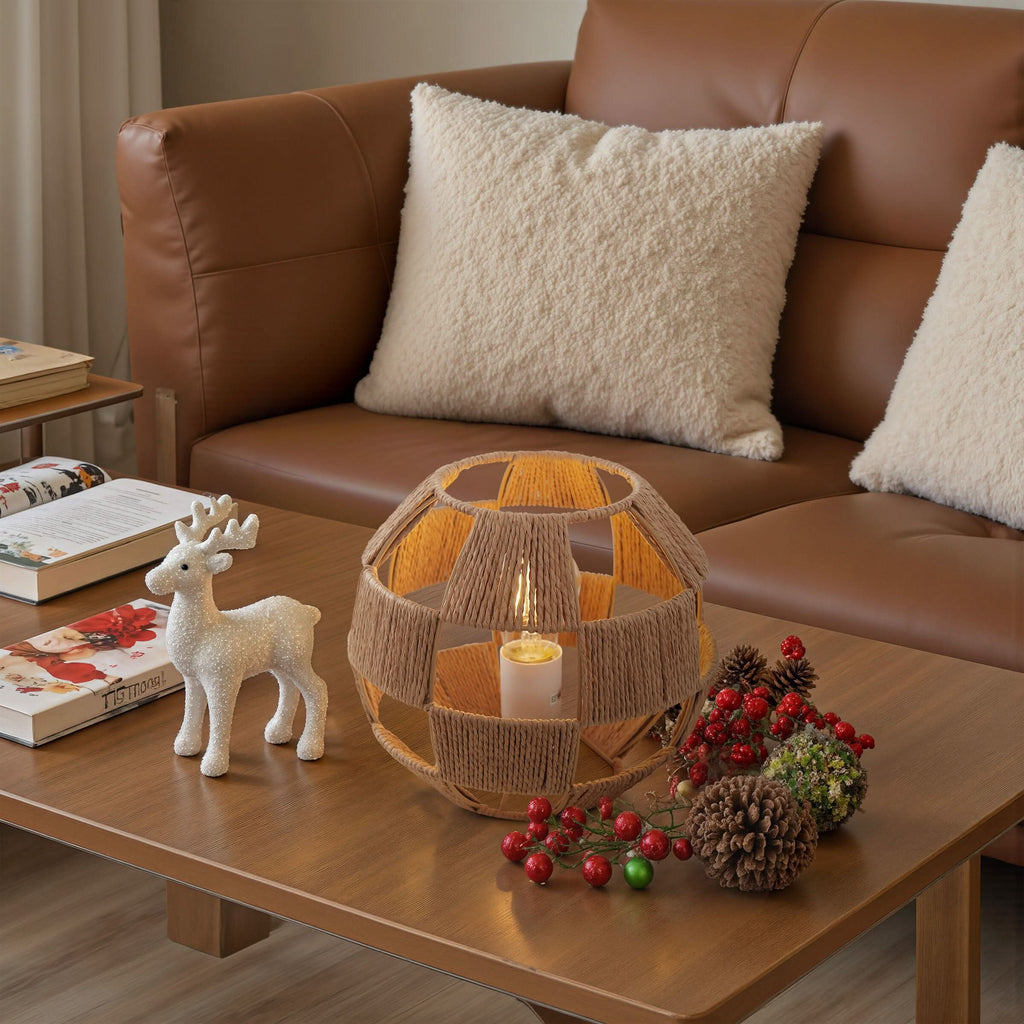 Lightsin Handwoven Jute Globe Table Lamp - Eco-friendly Spherical Bedside Desk Lighting