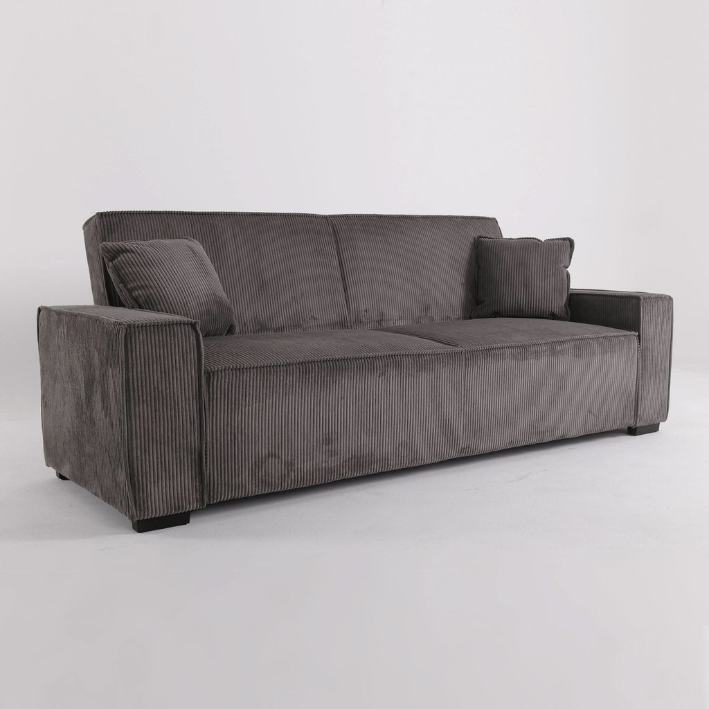 Beige & Grey Corduroy Sofa Bed with Adjustable Backrest and Spring Coil Support