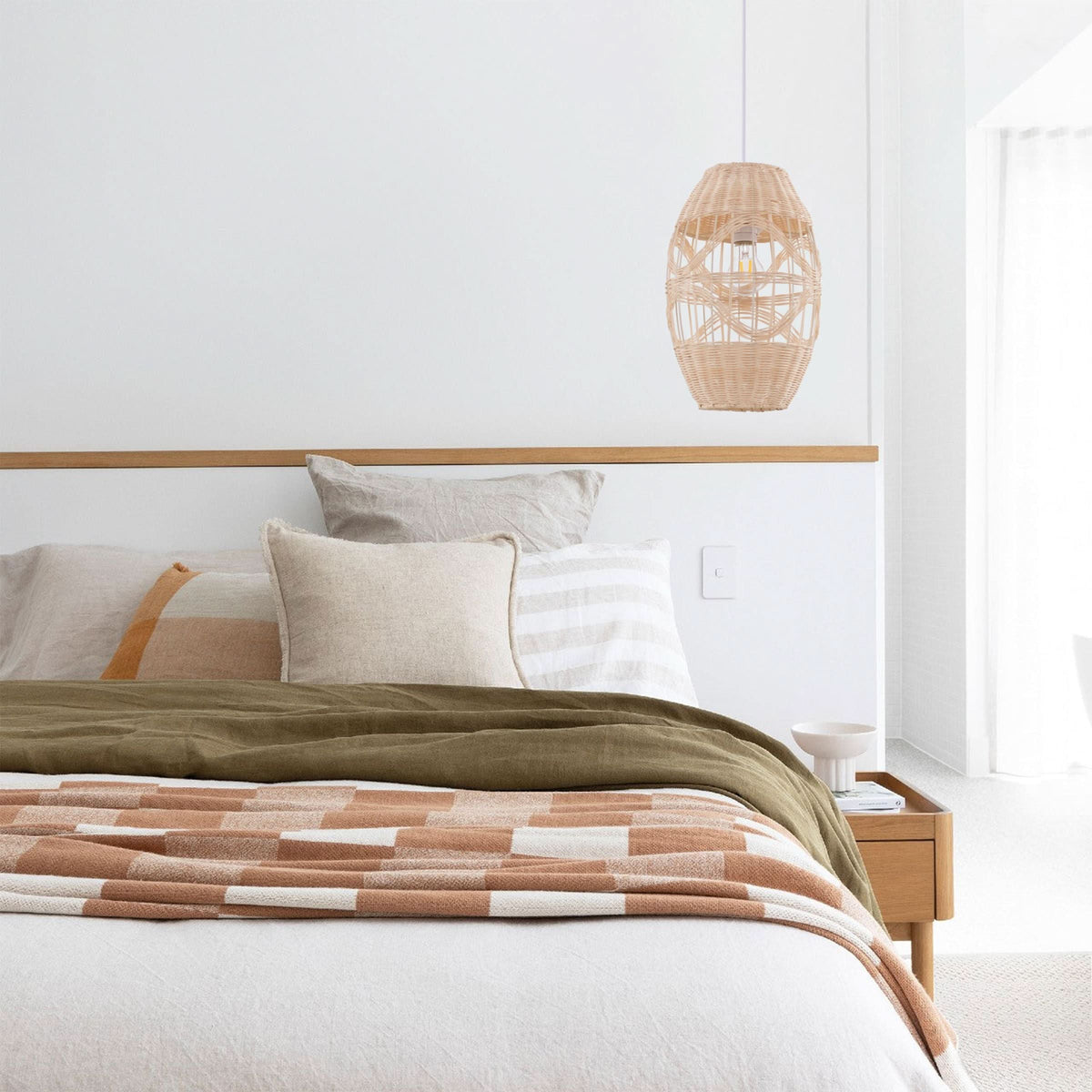 Lightsin Boho-Chic Handwoven Elongated Oval Rattan Pendant Light