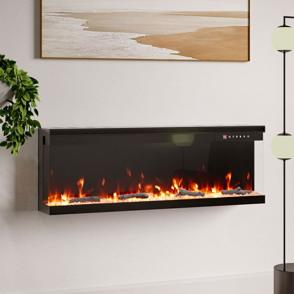 40/50/60/70/80/100-Inch 3-Sided Freestanding Electric Fireplace 12 Flame Colours and 5 Brightness Modes