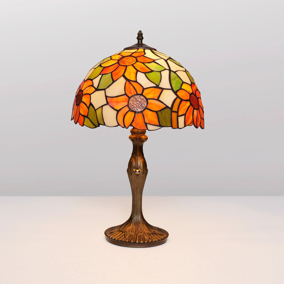 Lightsin Tiffany Table Lamp | Handcrafted Stained Glass Floral Petals Series White and Green