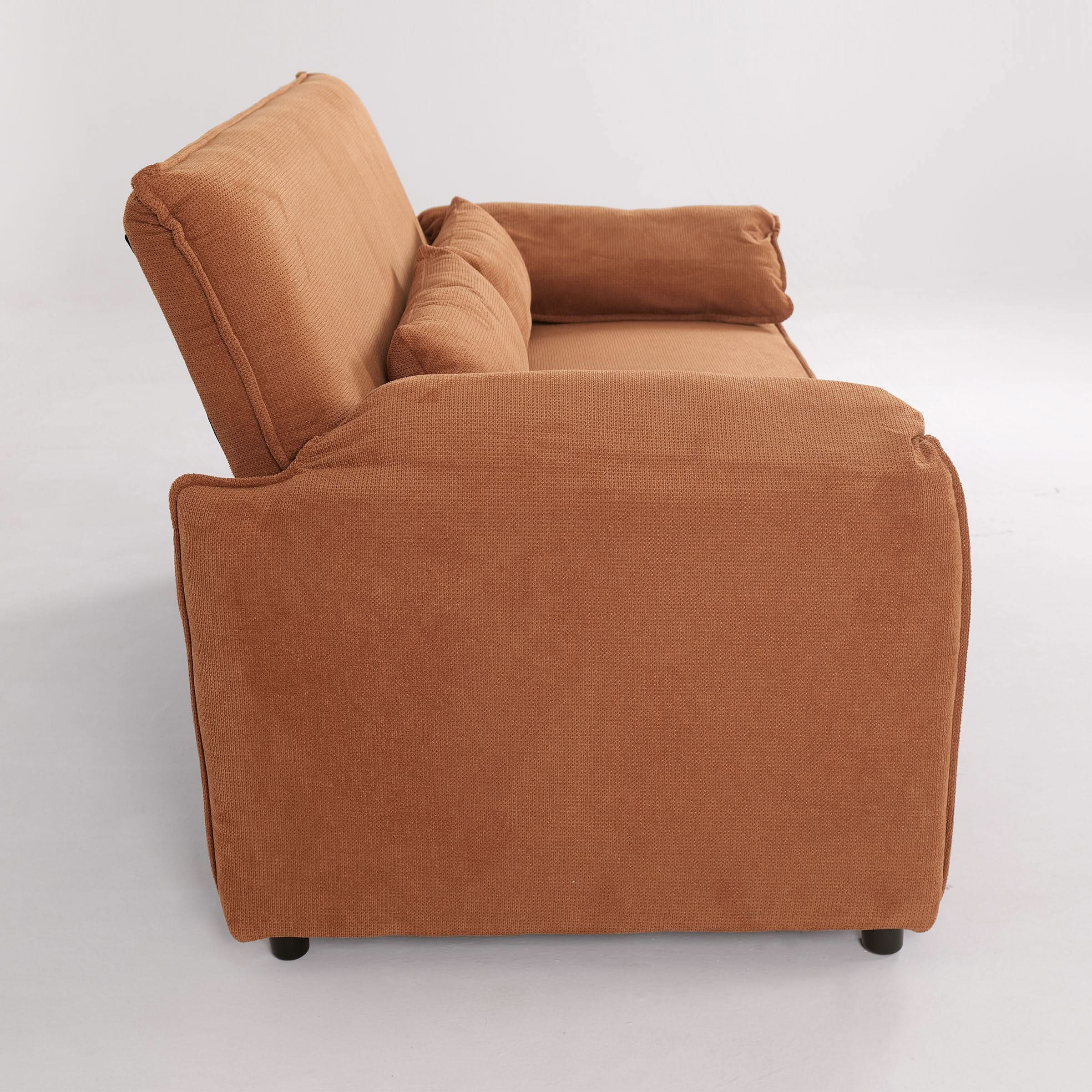 Caramel & Ginger Yellow Fabric Sofa Bed with Adjustable Backrest and Easy Pull-Out Mechanism