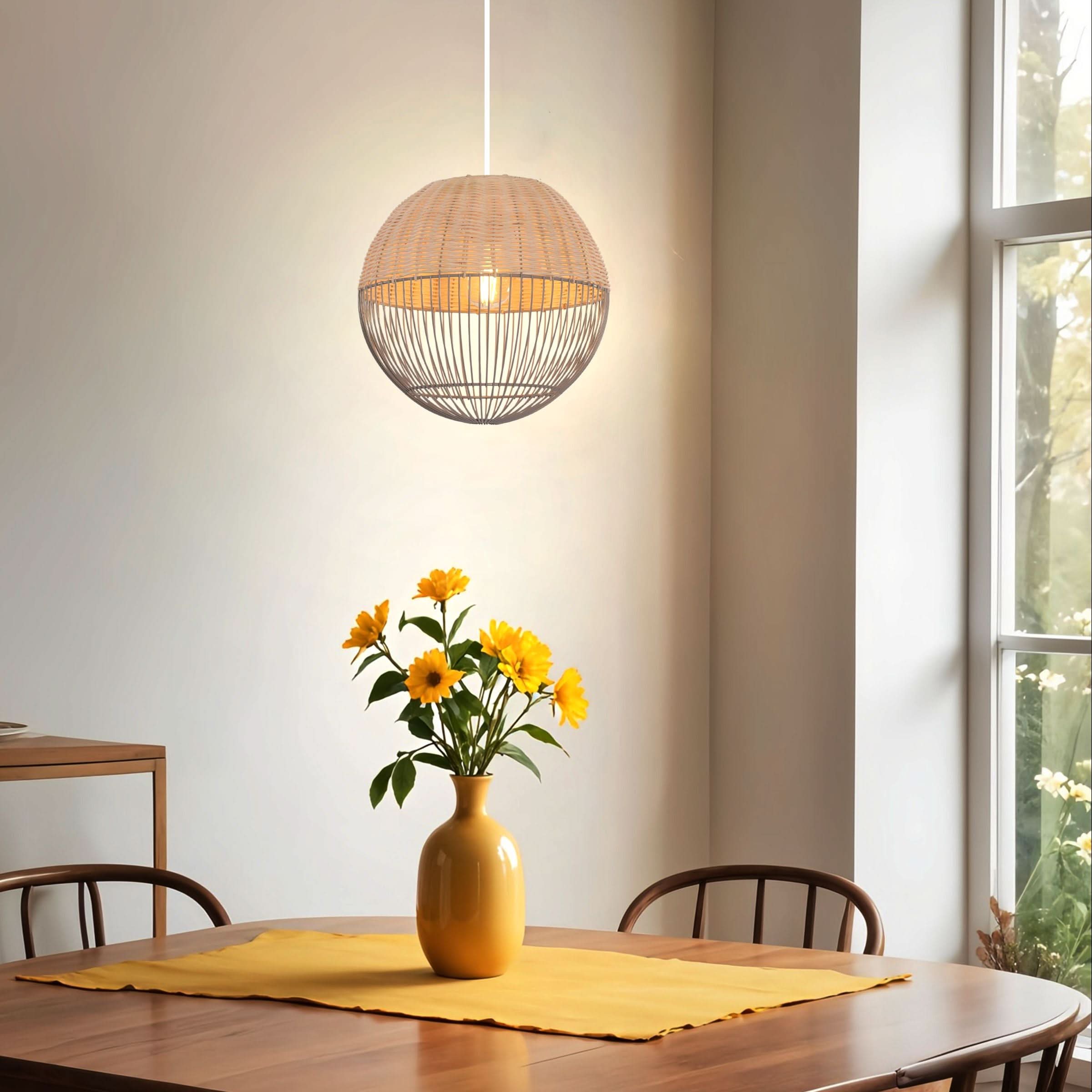Glyph-Lightsin Chic Rattan and Metal Pendant Light for Kitchen