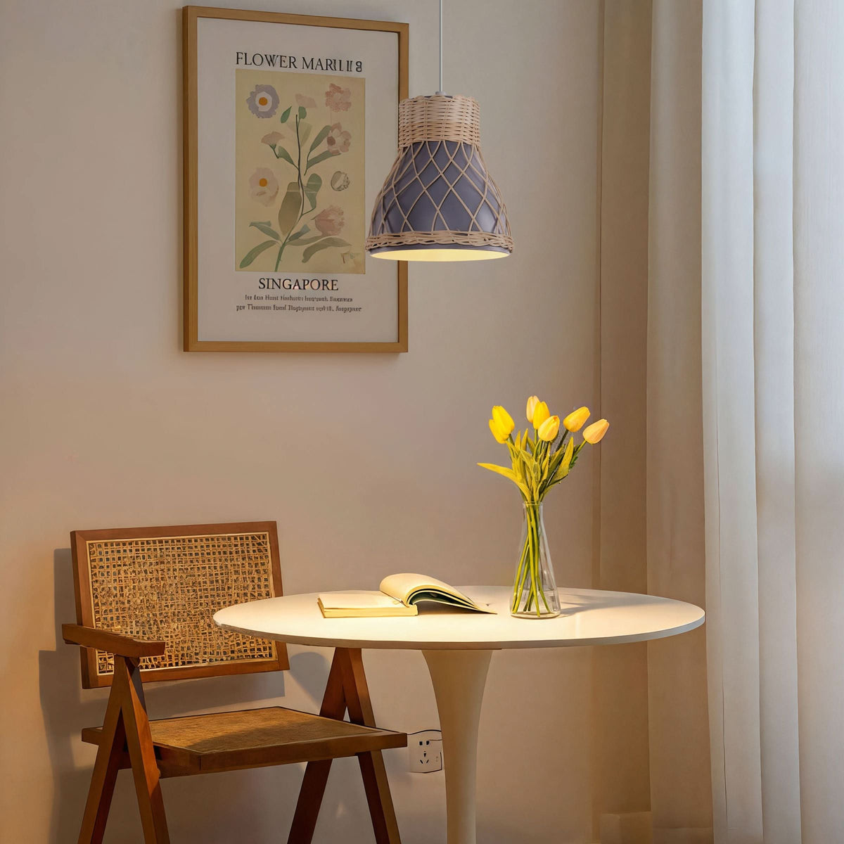 Lightsin Modern Rattan Pendant Light Available in Grey, Pink, and White