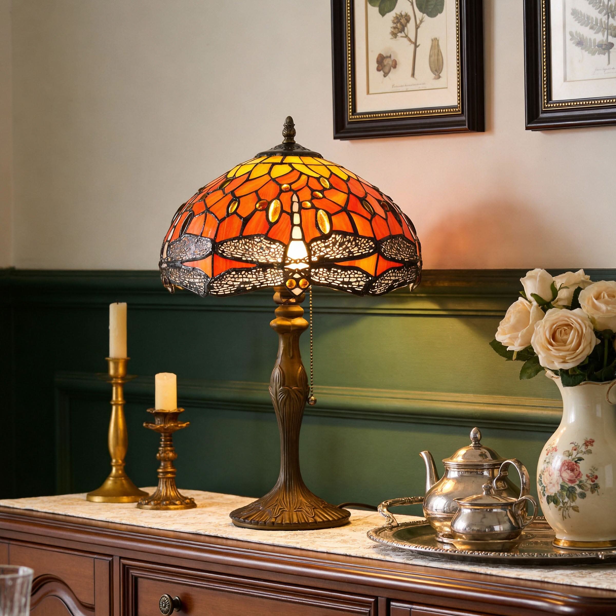 Lightin Tiffany Table Lamp | Handcrafted Stained Glass Dragonfly Series