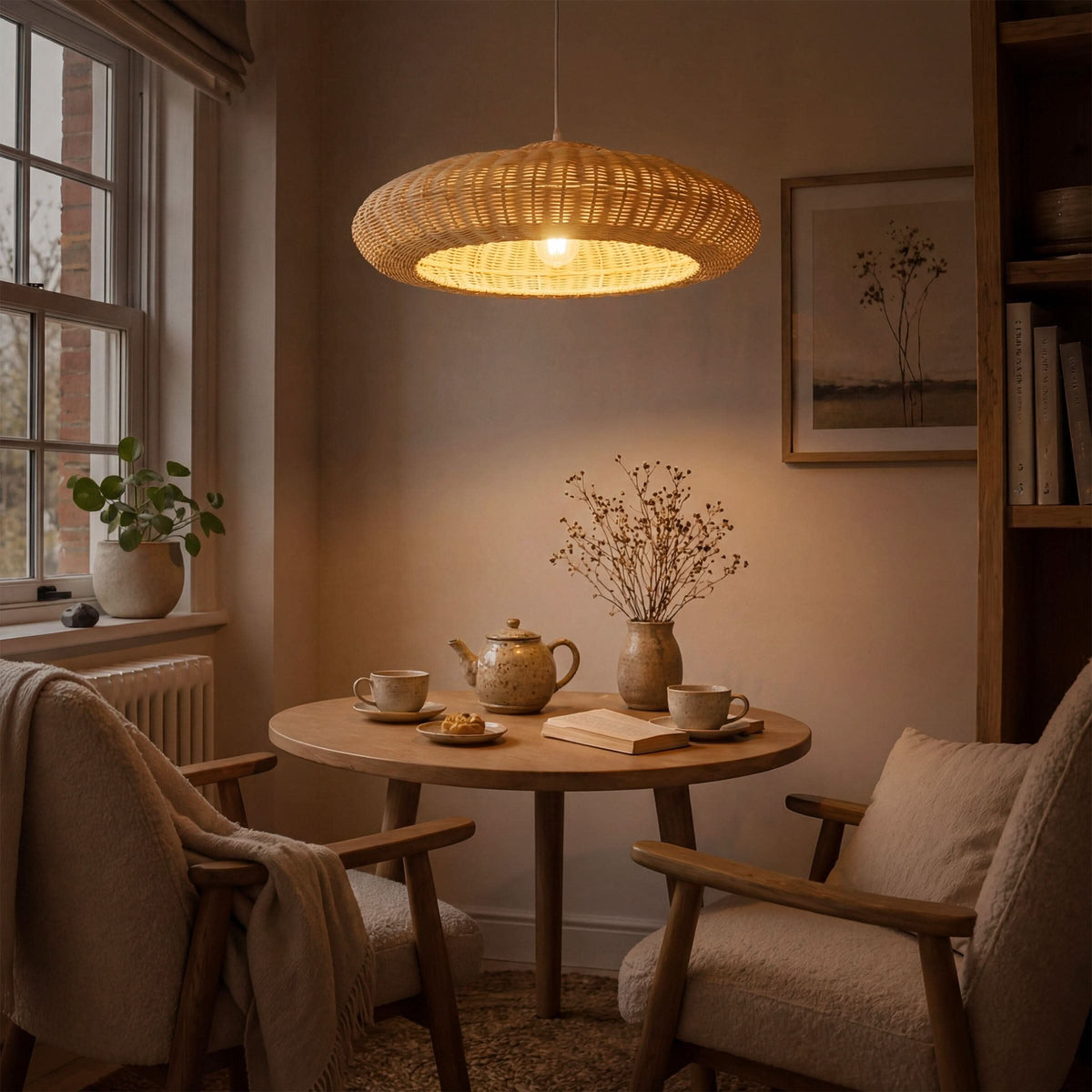 Lightsin Japanese Shell-Inspired Rattan Pendant Light Natural Serenity