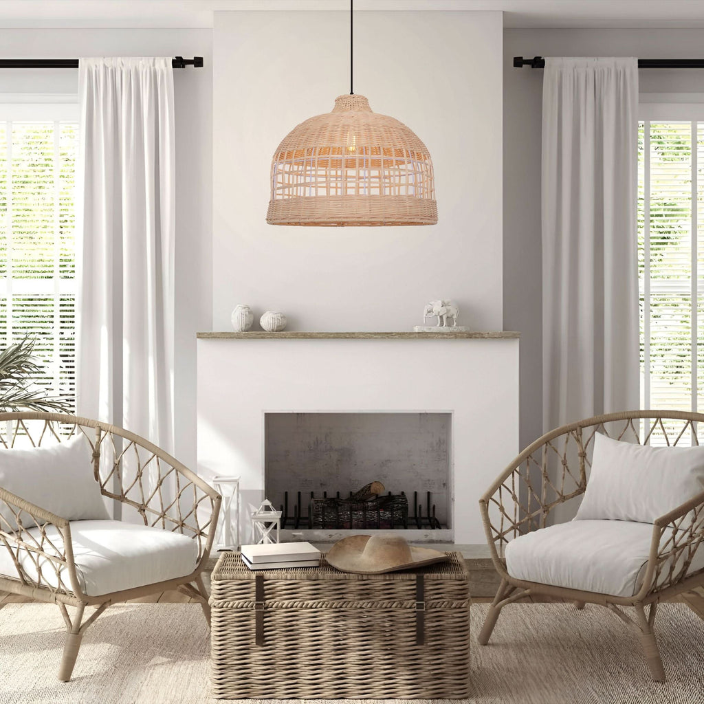 Lightsin Cella-Rattan Pendant Light – Handwoven Dome Ceiling Light with Lattice Design for Living Room, Bedroom & Kitchen