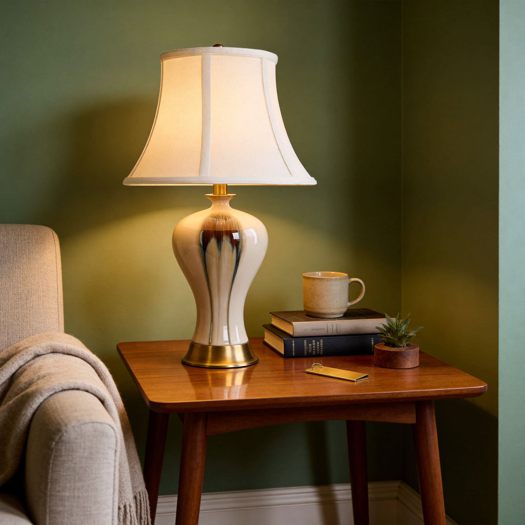 Lightsin Hand-Glazed ‘Earth & Gold’ Ceramic Table Lamp - A Unique Artisan Masterpiece