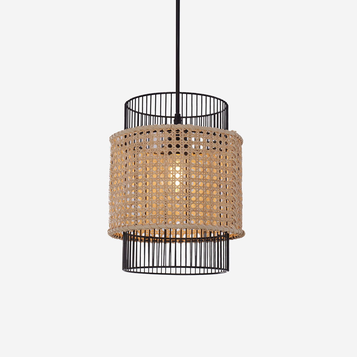 Glyph-Lightsin Elegant Black Frame with Handwoven Rattan Pendant Light