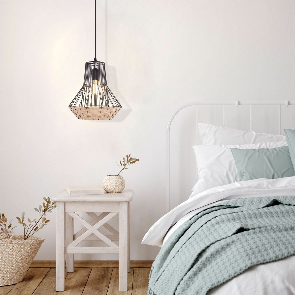 Glyph-Lightsin Geometric Rattan and Iron Pendant Light for Dining, Kitchen, and Living Rooms