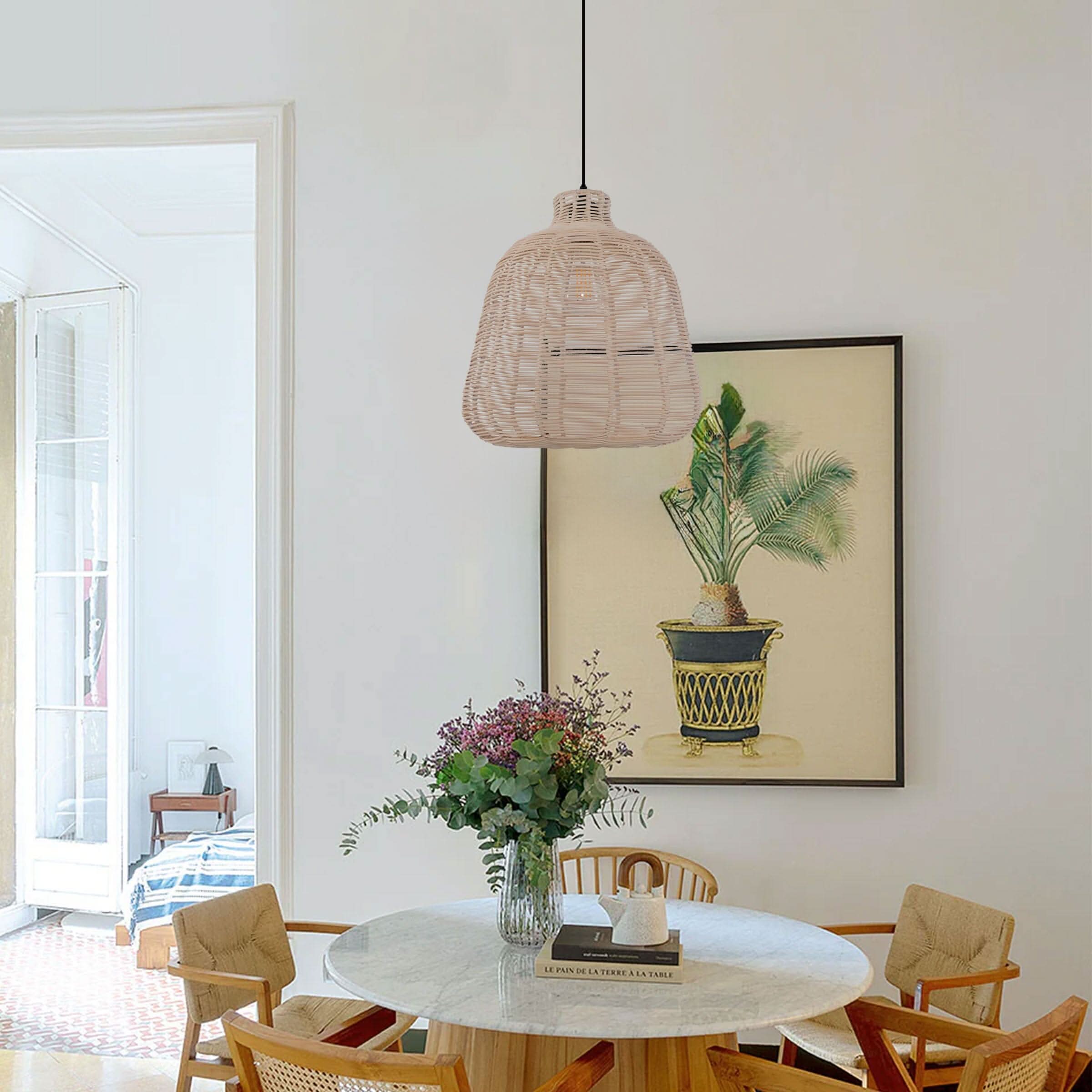 Lightsin Natural Rattan Pendant Light – Handwoven Ceiling Pendant Light for Living Room, Bedroom, and Ambient Boho Interiors