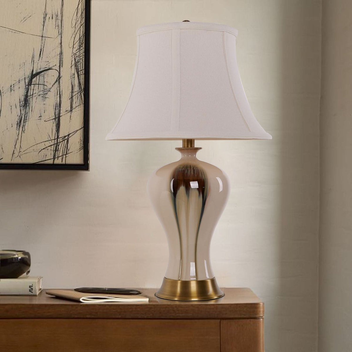 Lightsin Hand-Glazed ‘Earth & Gold’ Ceramic Table Lamp - A Unique Artisan Masterpiece