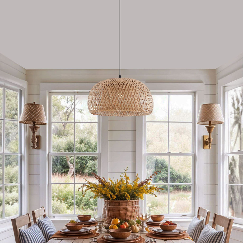 Lightsin Vintage Handwoven Bamboo Dome Pendant Light