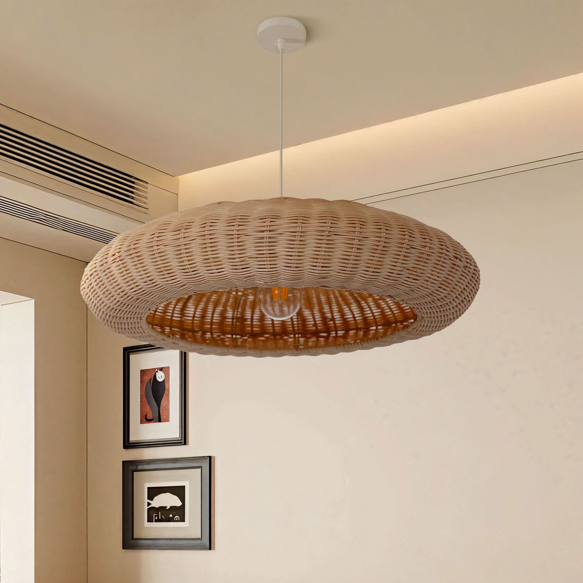 Lightsin Japanese Shell-Inspired Rattan Pendant Light Natural Serenity