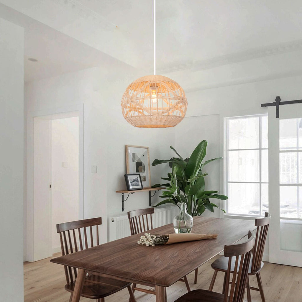 Lightsin Cella-Sustainable Handwoven Spherical Rattan Pendant Light with Wave Details