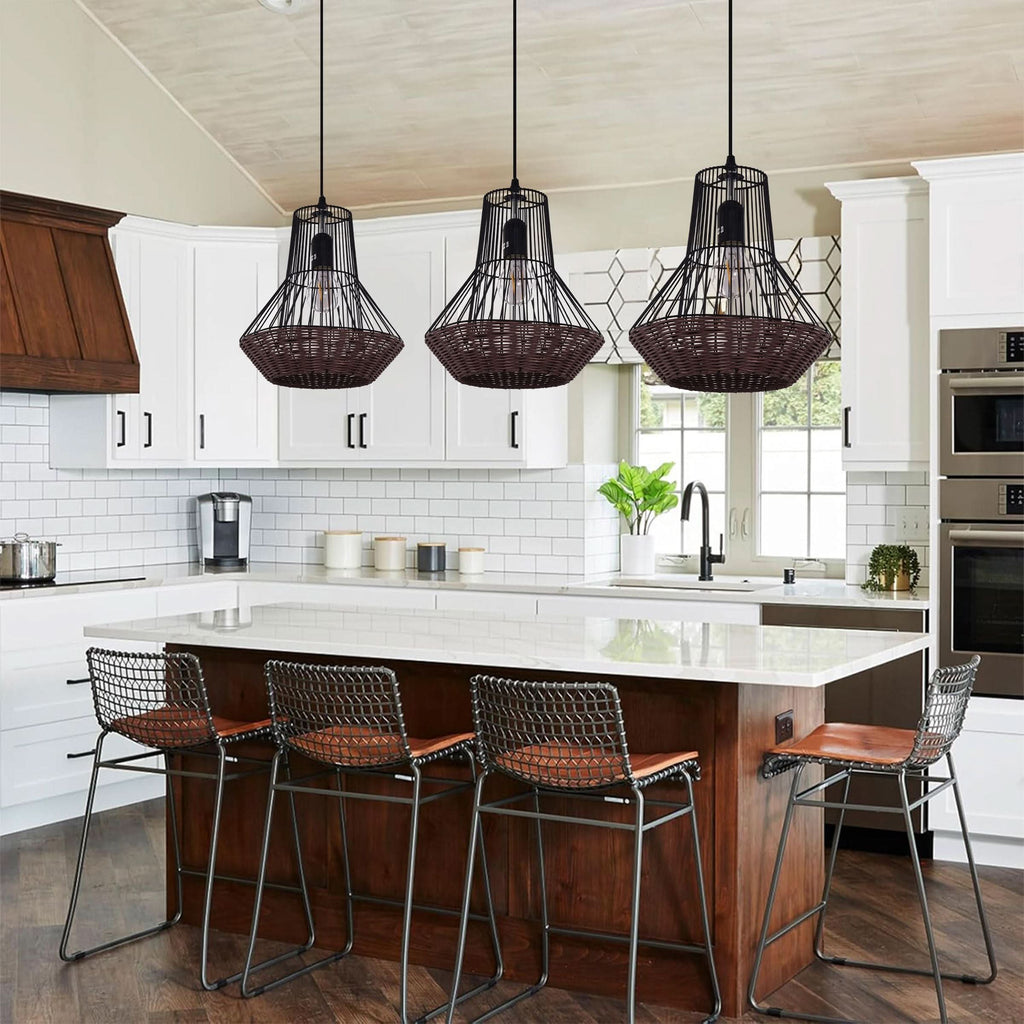 Glyph-Lightsin Geometric Rattan and Iron Pendant Light for Dining, Kitchen, and Living Rooms