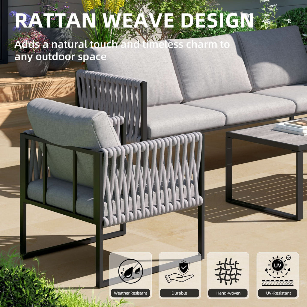 4 Piece Outdoor Garden Sofa Set with Rope Detailing and Sturdy Metal Frame