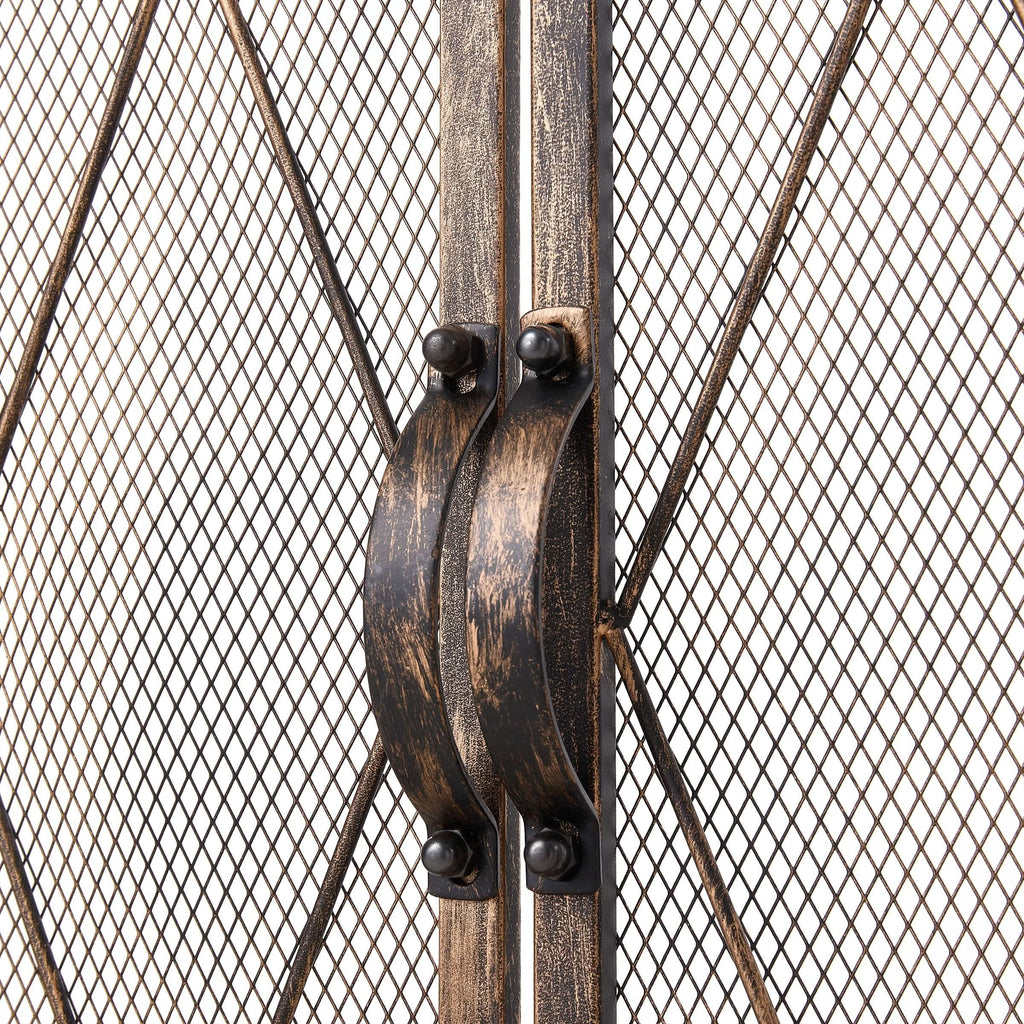 Smallbee Triple-Fold Iron Fireplace Screen Antique Copper Powder-Coated – 127x13x81cm