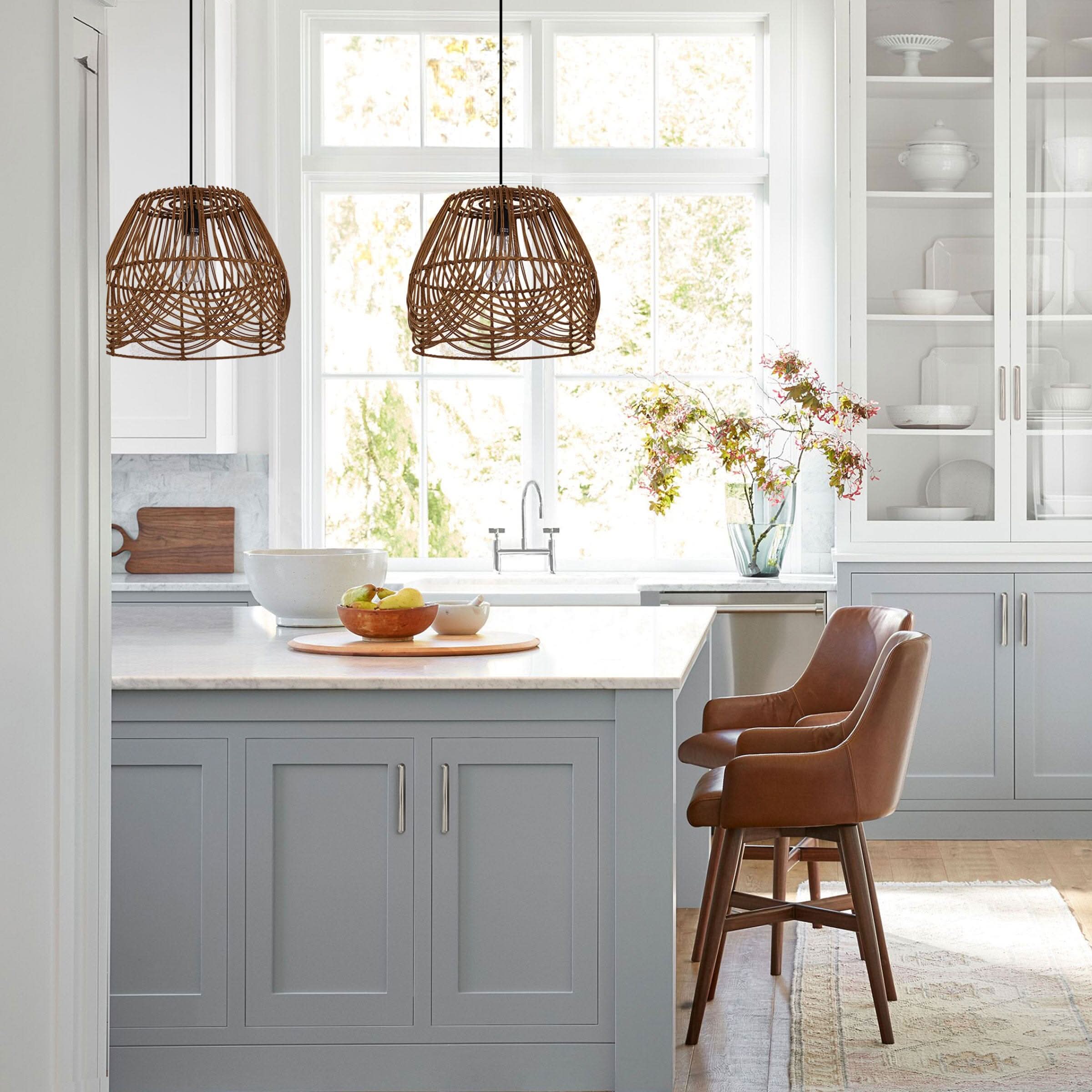Lightsin Handwoven Rattan Pendant Light – Rustic Ceiling Lighting for Living Room & Dining Room