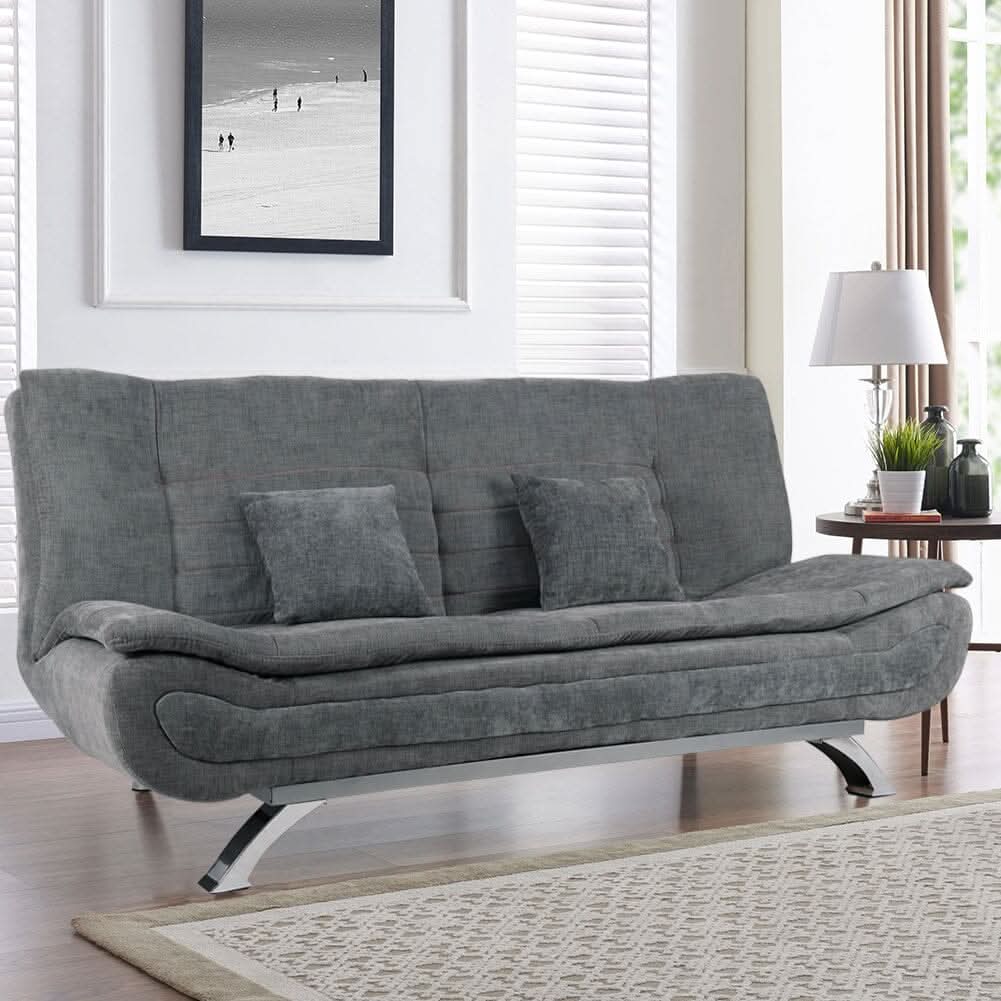 3-Seater Linen Convertible Sofa Bed with 2 Pillows in Grey