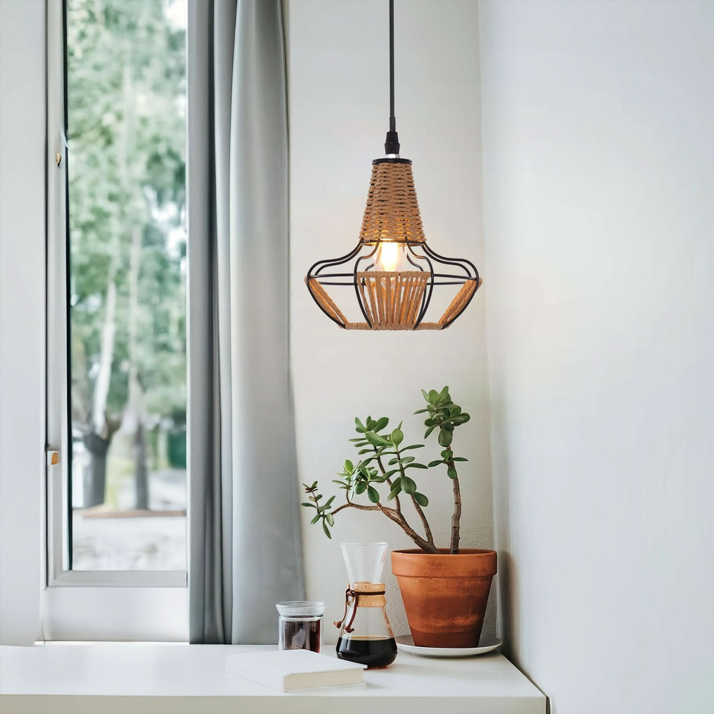 Glyph-Lightsin Woven Rattan Cage Pendant Light for Natural Charm and Effortless Elegance