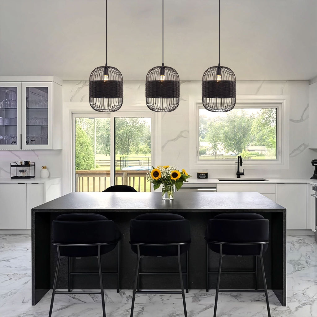 Glyph-Lightsin Black Handcrafted Pendant Light Industrial Rattan Design for Home Decor