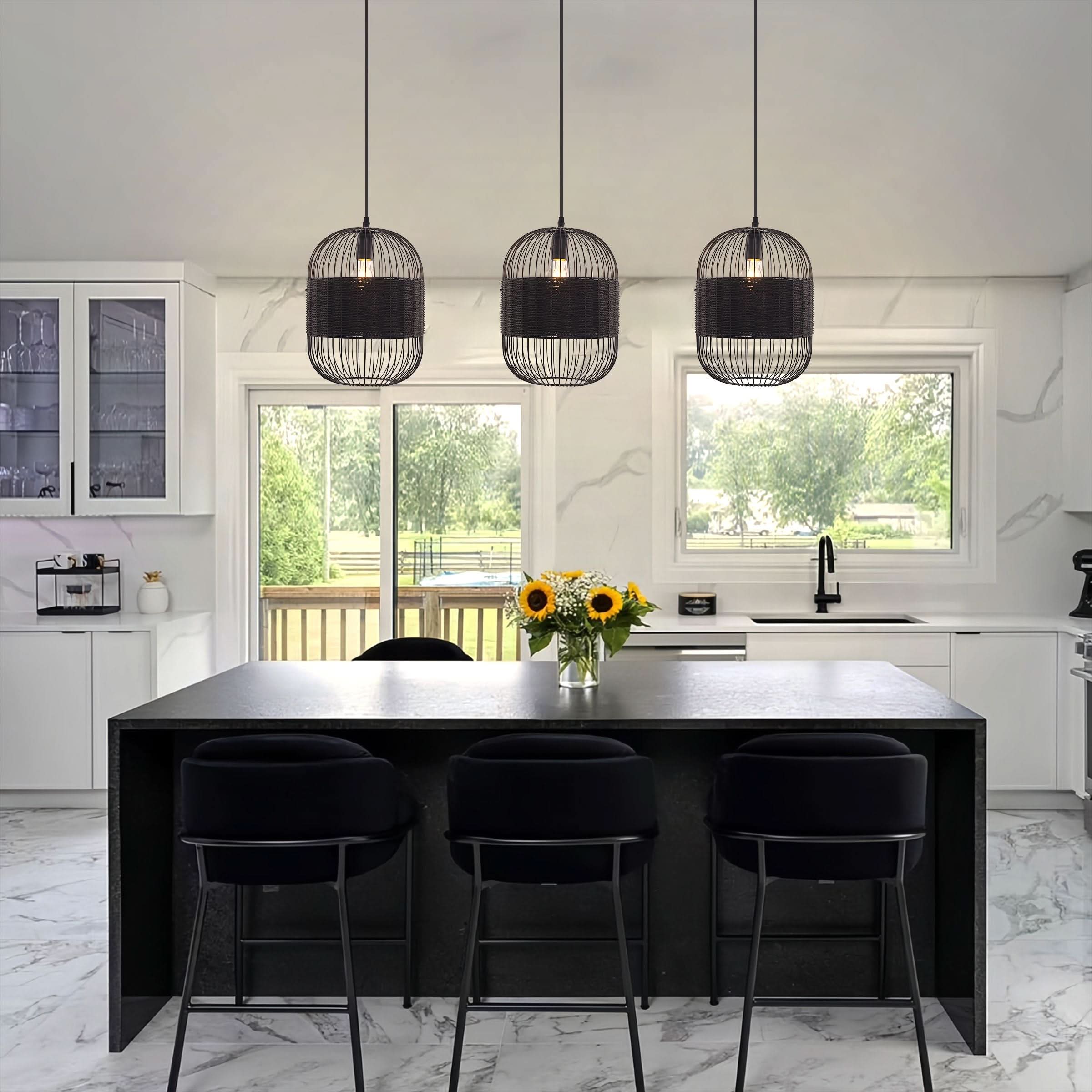 Glyph-Lightsin Black Handcrafted Pendant Light Industrial Rattan Design for Home Decor