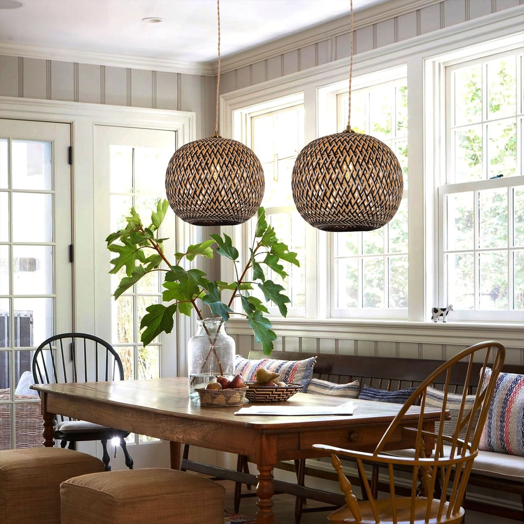 Lightsin Modern Black and Natural Bamboo Handwoven Pendant Light