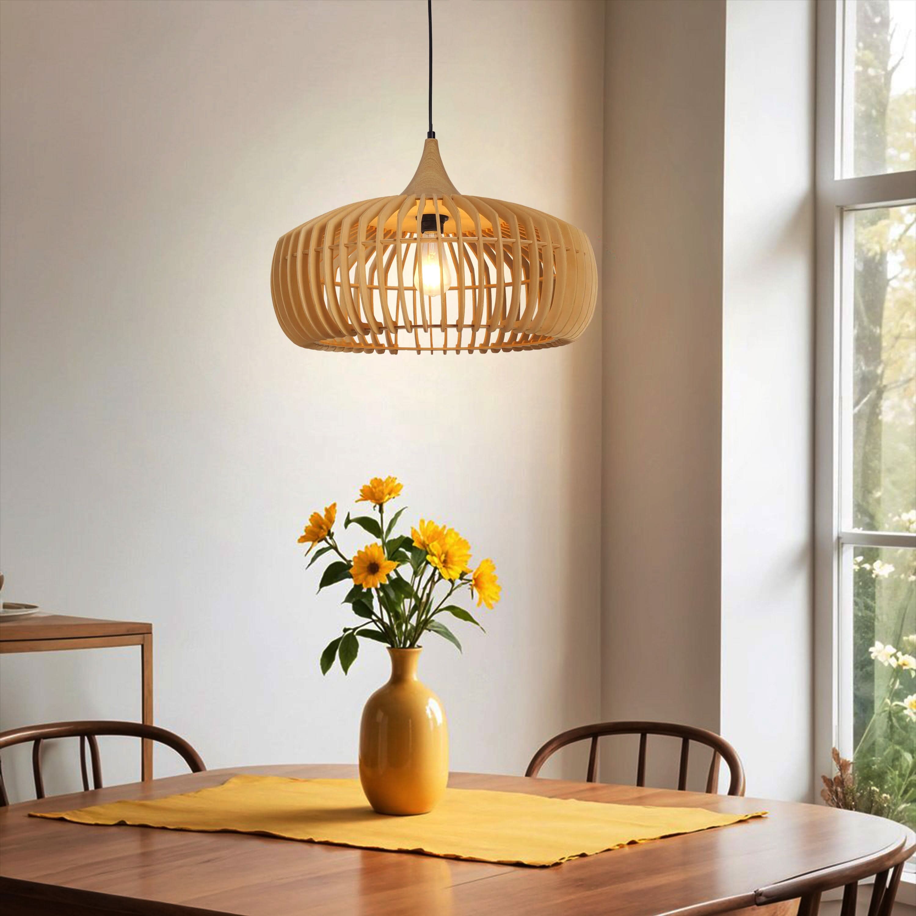 Lightsin Shadome-Handcrafted Wood Pendant Light for Kitchen Island and Modern Interiors