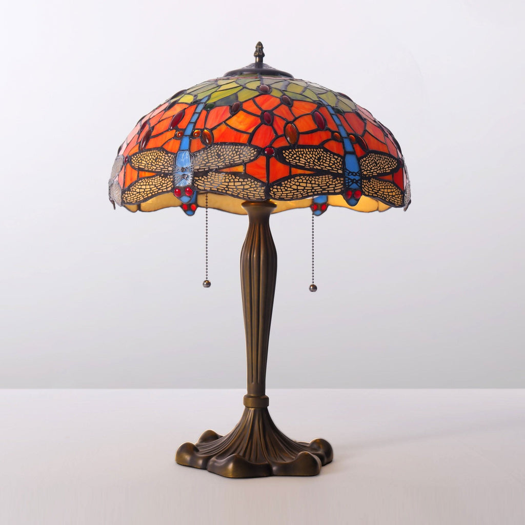 Lightsin Tiffany Table Lamp | Handcrafted Stained Glass Dragonfly Series Blue Dragonfly
