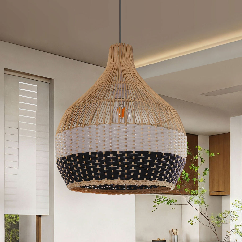 Lightsin Monochrome Japanese Style Handwoven Rattan Pendant Light
