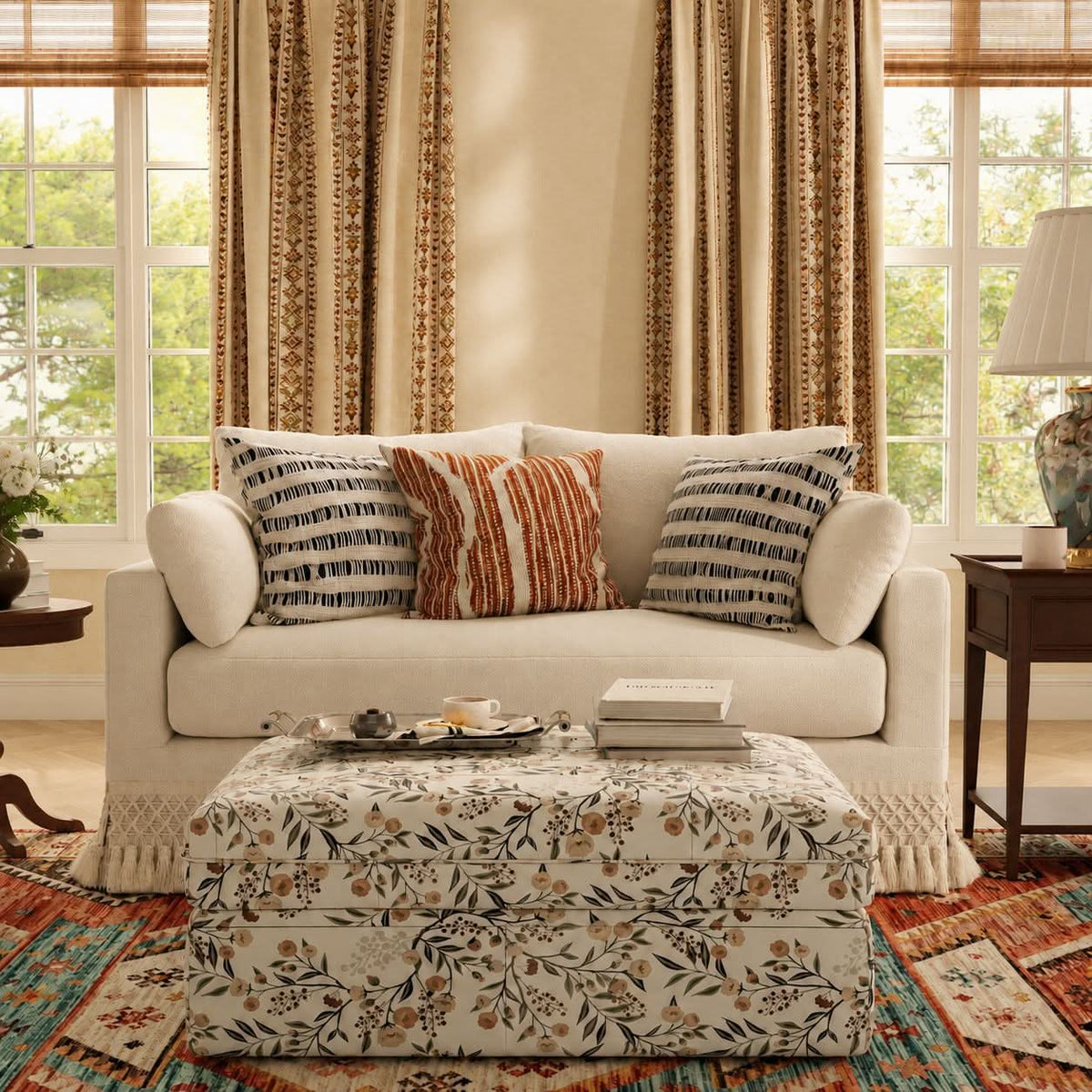 Cottonfy Cotton-Linen Washable Fringe 2 Seater Sofa