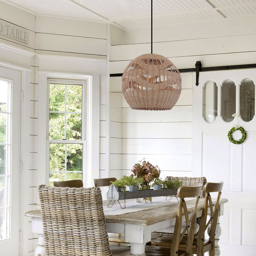 Lightsin Handwoven Rattan Pendant Light – Boho-Chic Ceiling Pendant Light for Dining Rooms, Living Spaces, and Wicker Interior Lighting