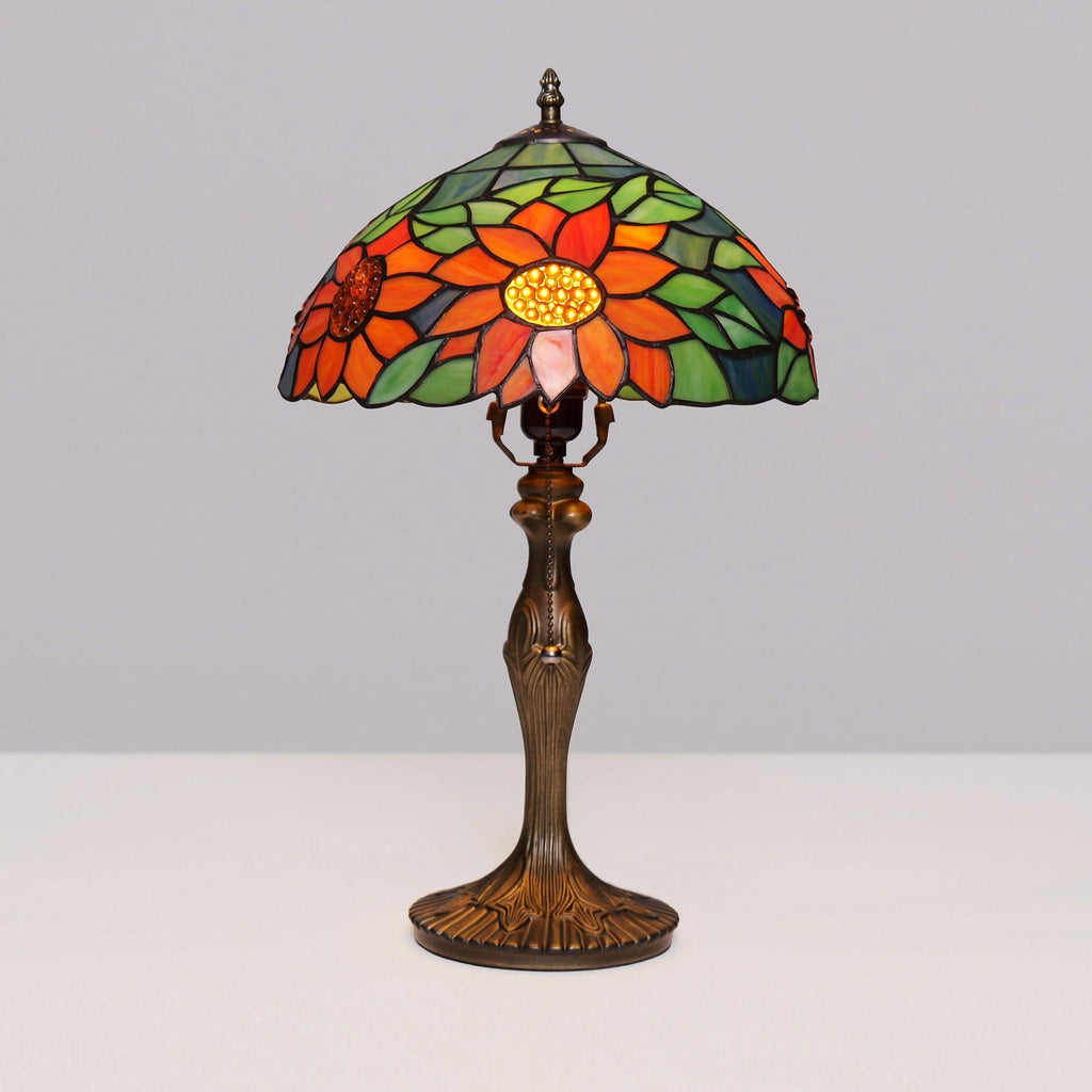 Lightsin Tiffany Table Lamp | Handcrafted Stained Glass Floral Petals Series Green and Blue