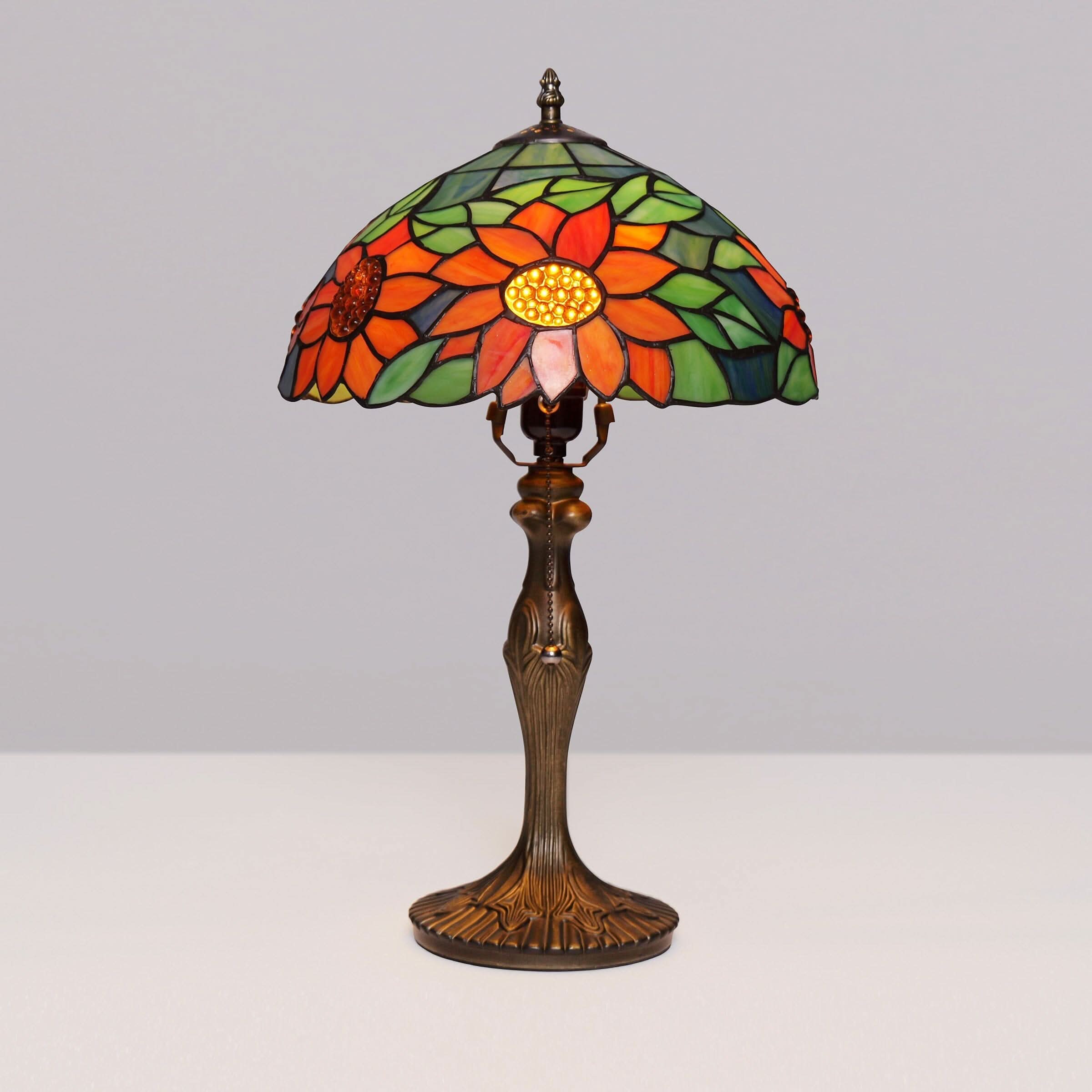 Lightsin Tiffany Table Lamp | Handcrafted Stained Glass Floral Petals Series Green and Blue