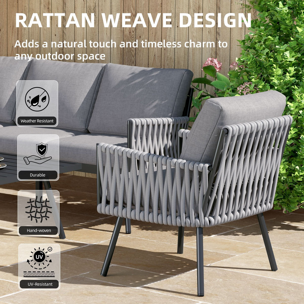 Outdoor Garden Furniture Set with Rope Weave and All Metal Frame 4 Piece Design