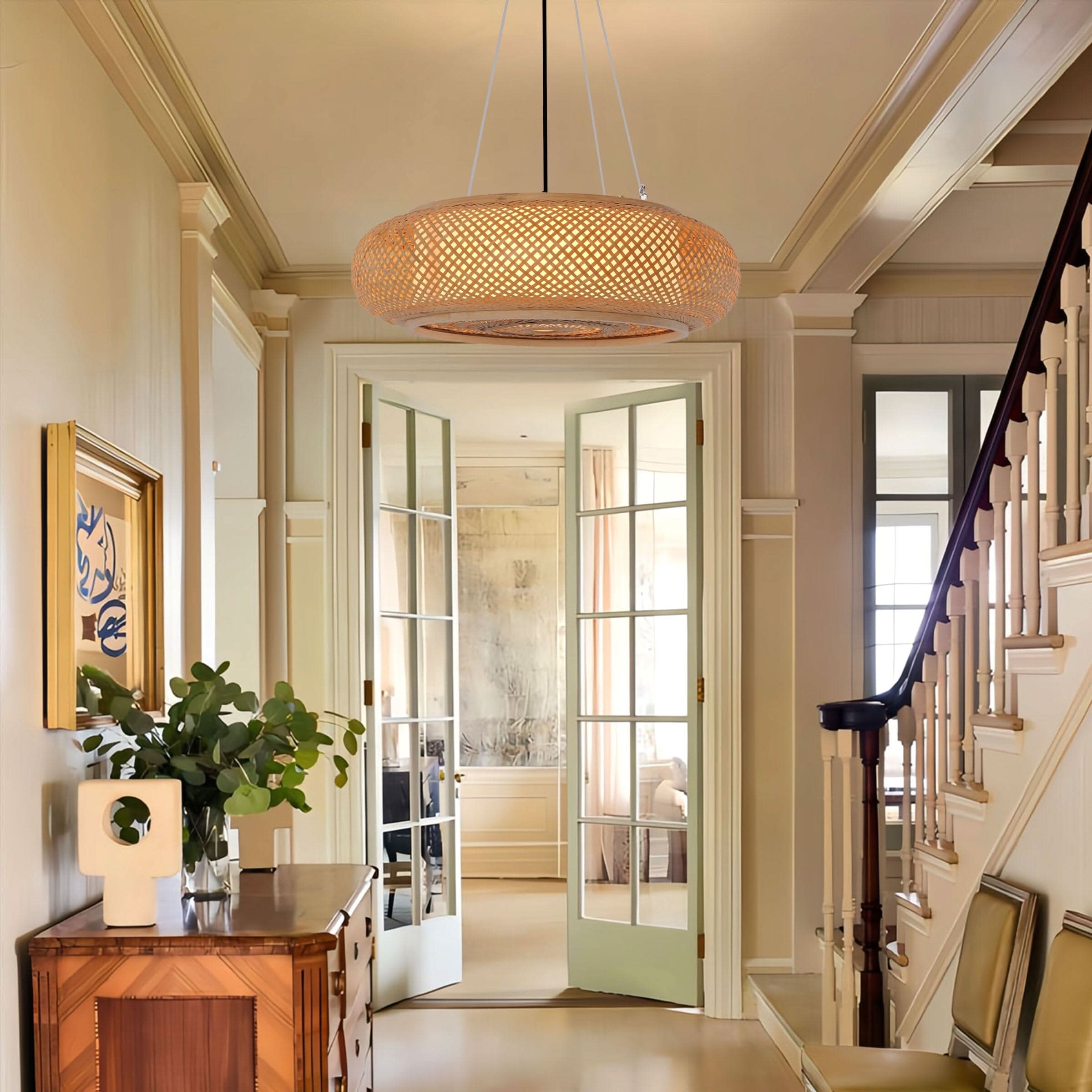 Lightsin Natural Pendant Light – Handwoven Bamboo Ceiling Pendant Light for Kitchen, Dining, and Bedroom Ambiance