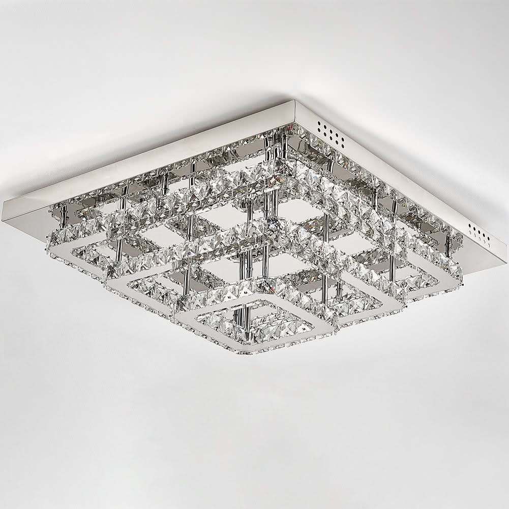 96w LED Ceiling Light 70 x 70 cm Square 3 Tier Crystal Chandelier
