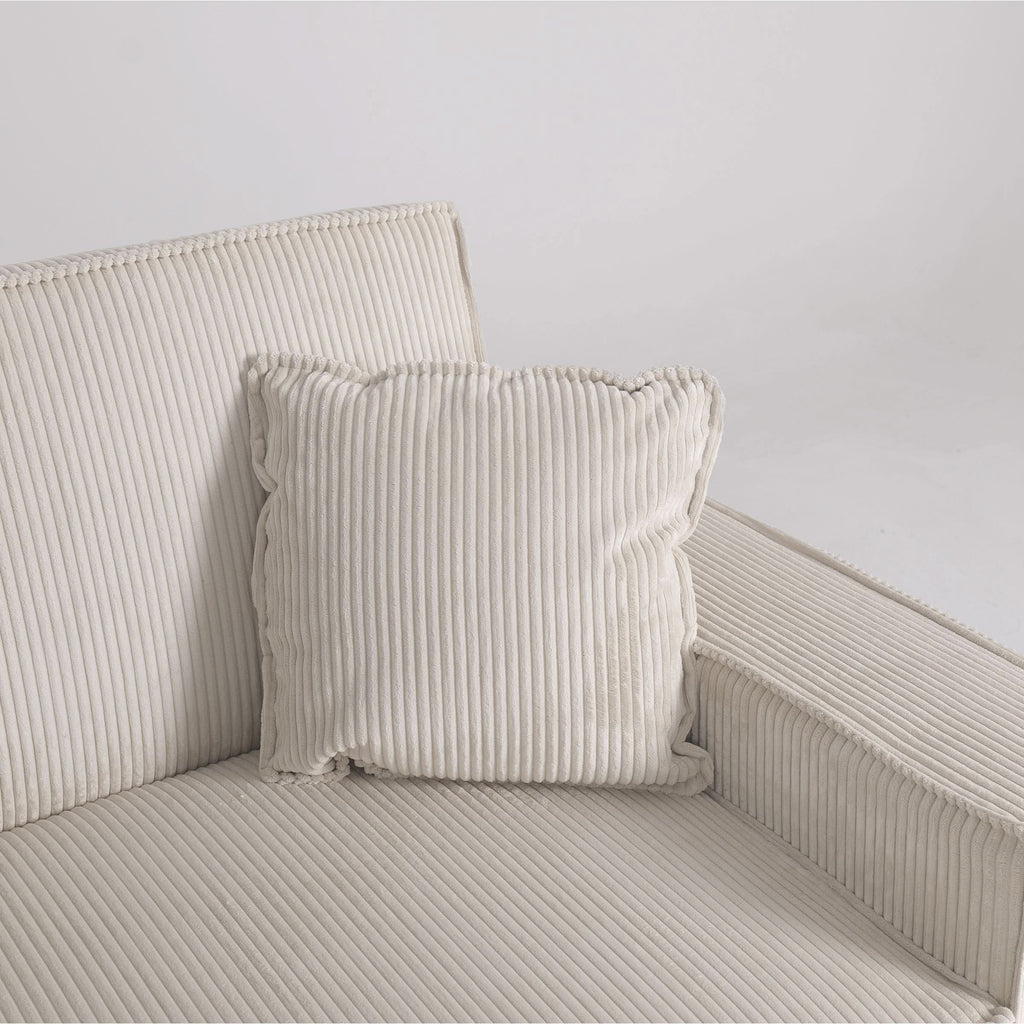 Beige & Grey Corduroy Sofa Bed with Adjustable Backrest and Spring Coil Support
