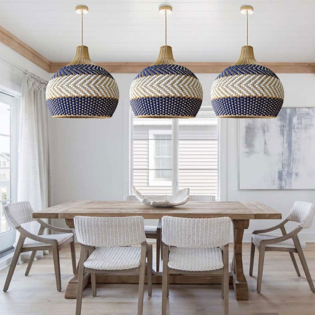 Lightsin Handwoven Blue and White Rattan Pendant Light