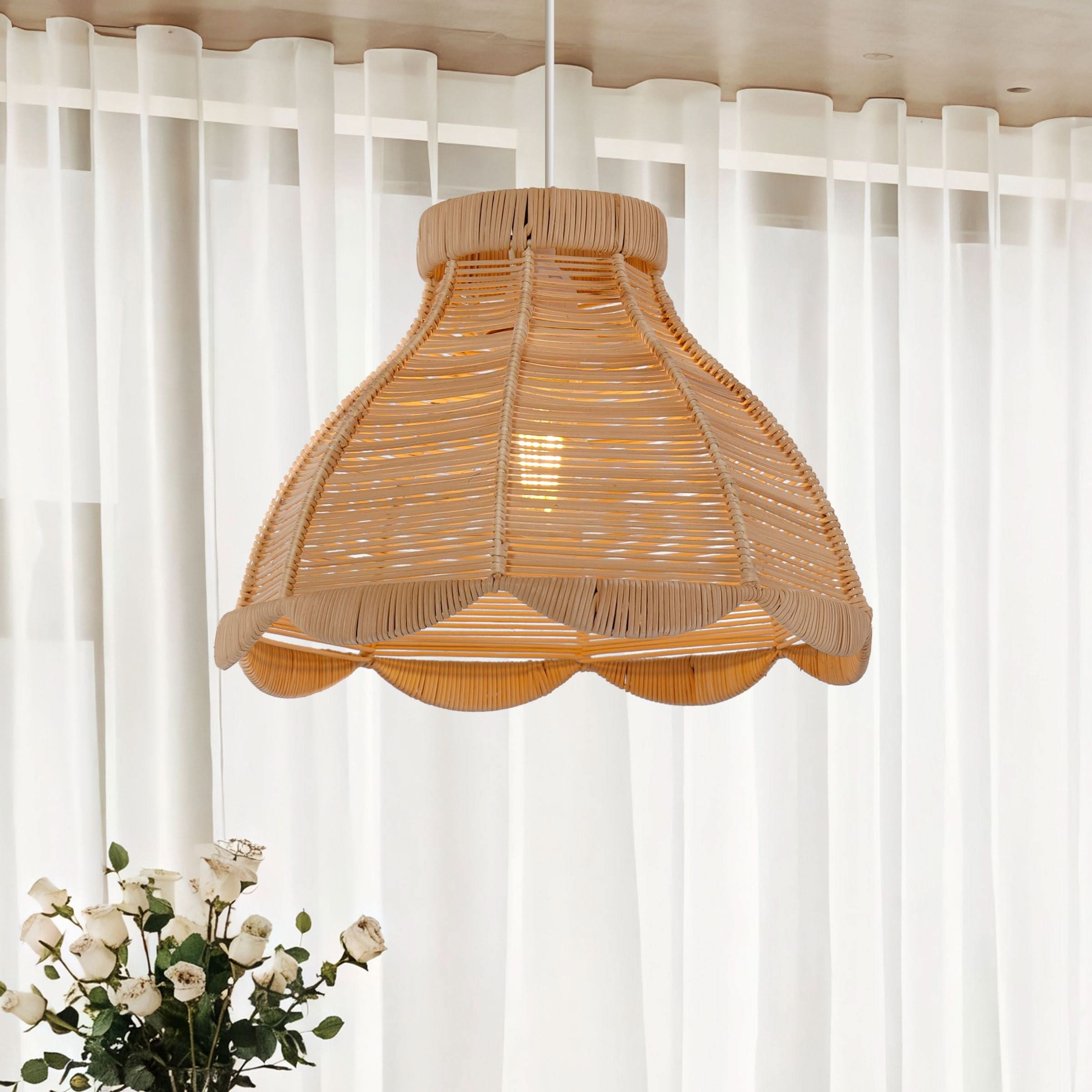 Lightsin Japanese-Inspired Petal Bloom Rattan Woven Pendant Light