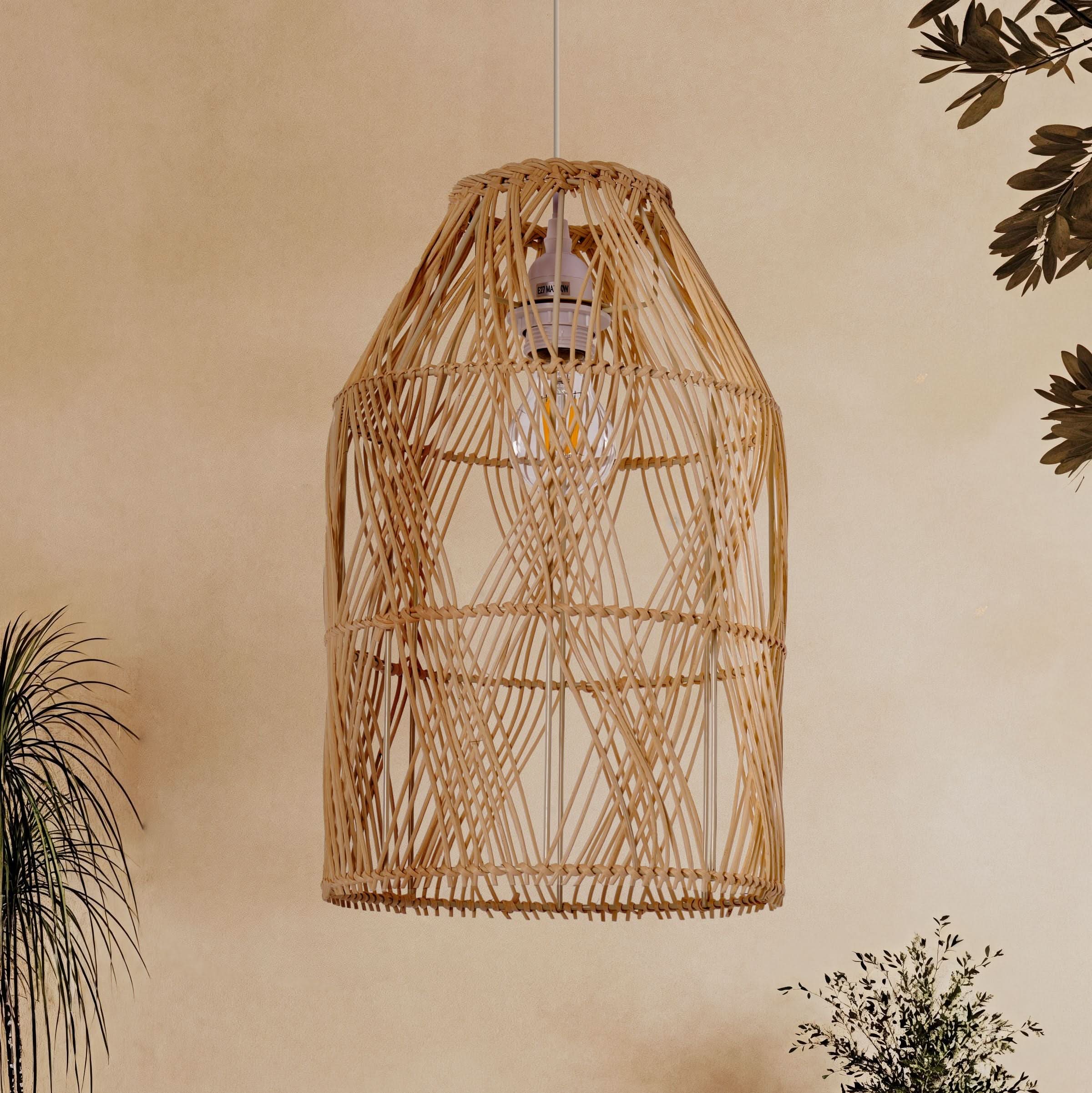 Lightsin Handwoven Rattan Pendant Light with Criss-Cross Pattern