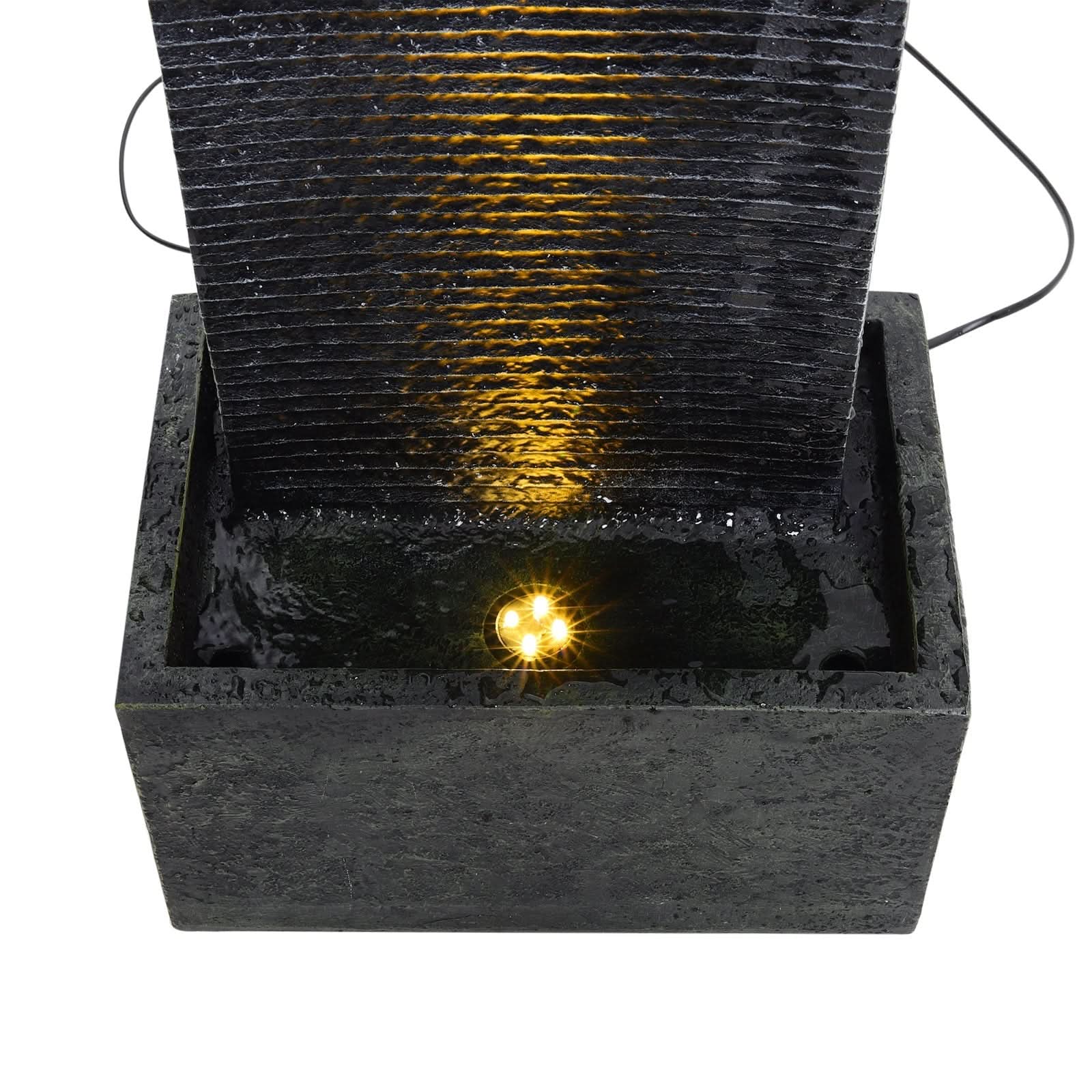 98cm H Black Rectangle Waterfall Stone Look Water Fountain with LED Light