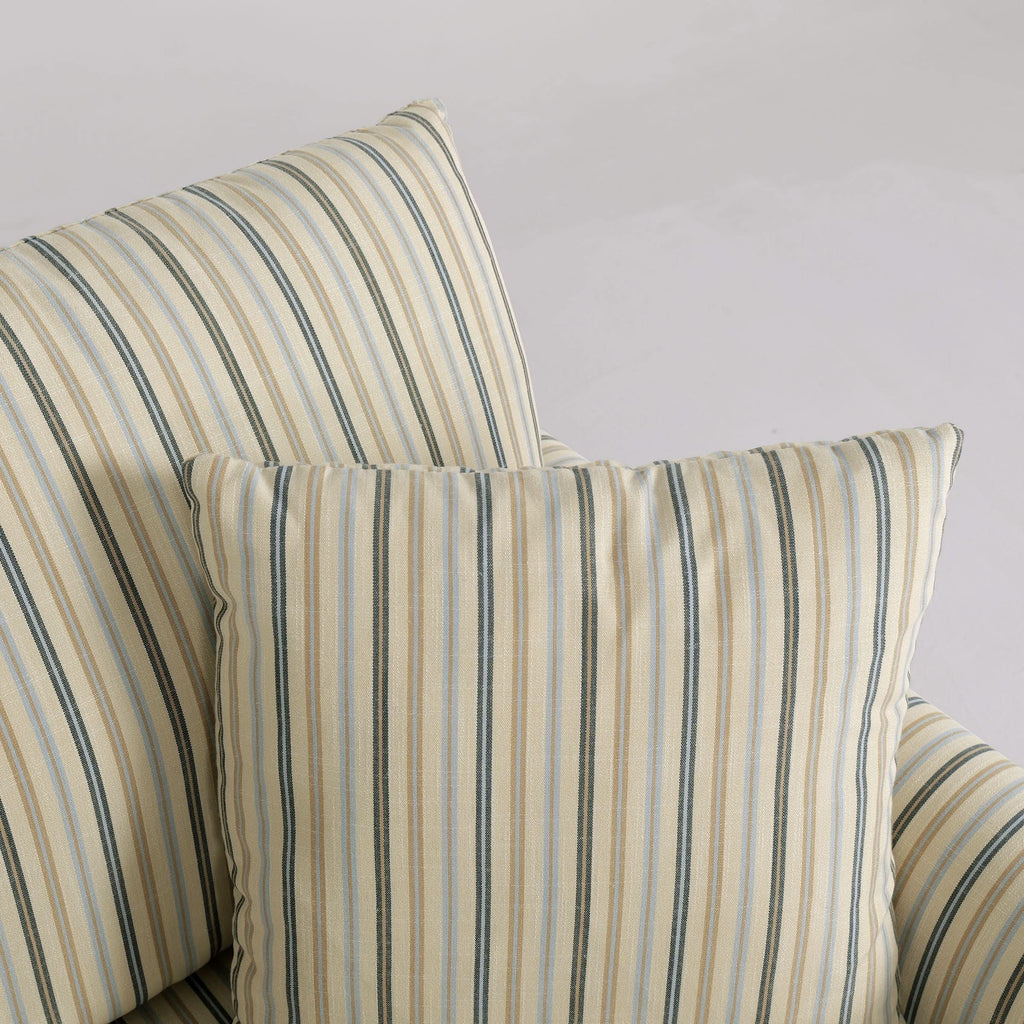Cottonfy Striped Cotton Linen Blend Rolled Arm Sofa with Soild Wood Bun Feet