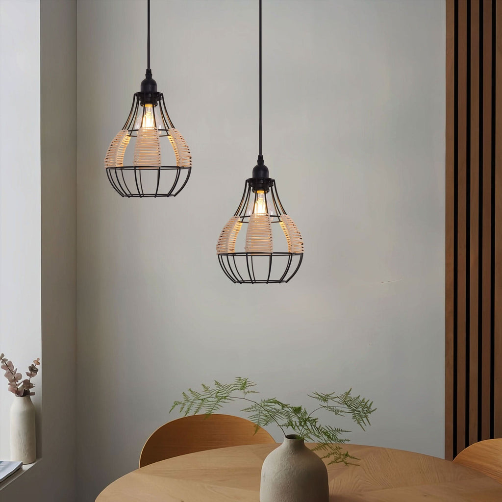 Glyph-Lightsin Rustic Iron Woven Rattan Pendant Light for Dining Room, Reading Corner & Bedroom